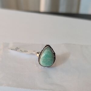 Elegant 925 Sterling Silver and Amazonite Green Teardrop Ring